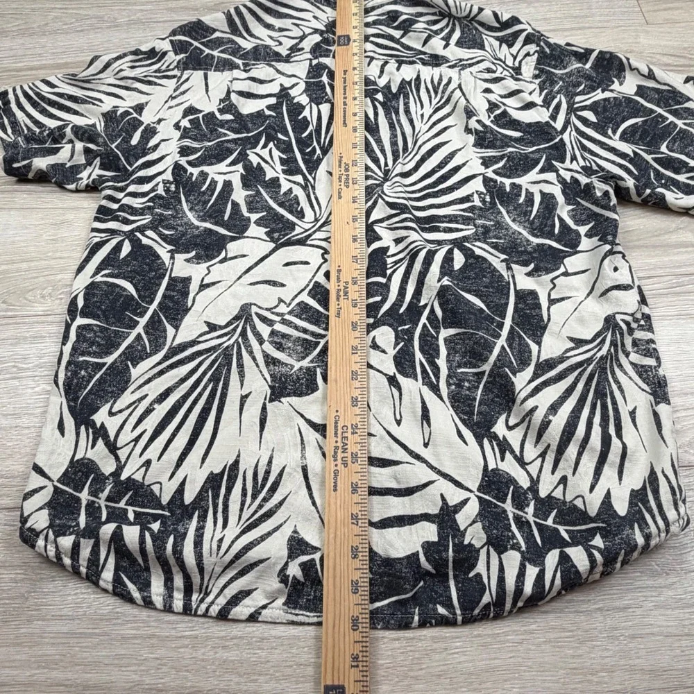 Tommy Bahama Mens‎ Large 100% Silk Black White Tropical Palm Leaf Camp Shirt